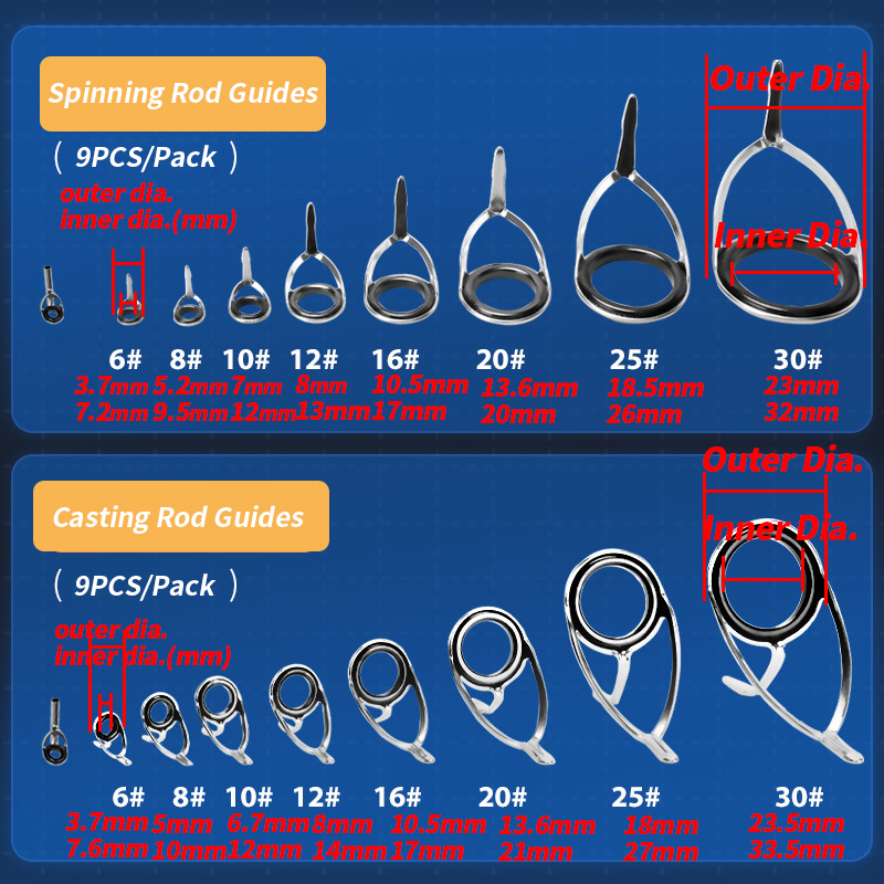 釣り竿用セラミックリング修理キット,9ユニット - Fishing Rod Guide Replacement のレビューと価格